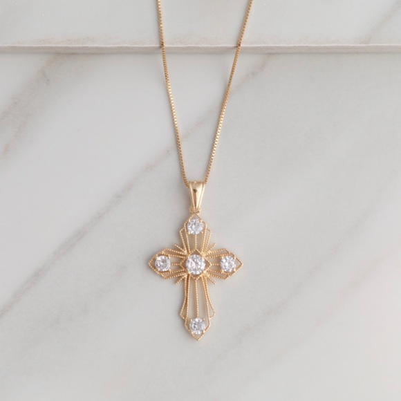 Diamond Cross Necklace | 18k Gold Filled - Picture 4 of 8